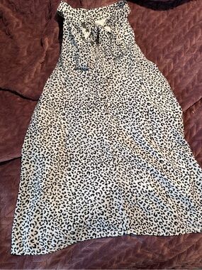 Women’s Cream Leopard Print Halter Dress with Tie Neck